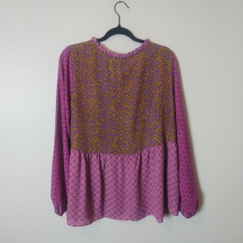 LOGO Lori‎ Goldstein Purple Floral Peasant Button Up Blouse Sz M Boho Oversized - Picture 3 of 8